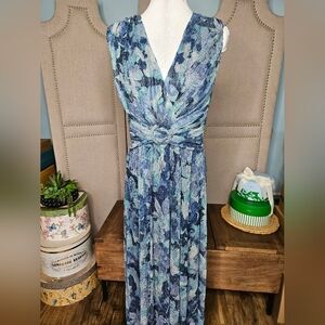 London Time Aspyn Navy Aqua Shimmer Maxi Evening Dress